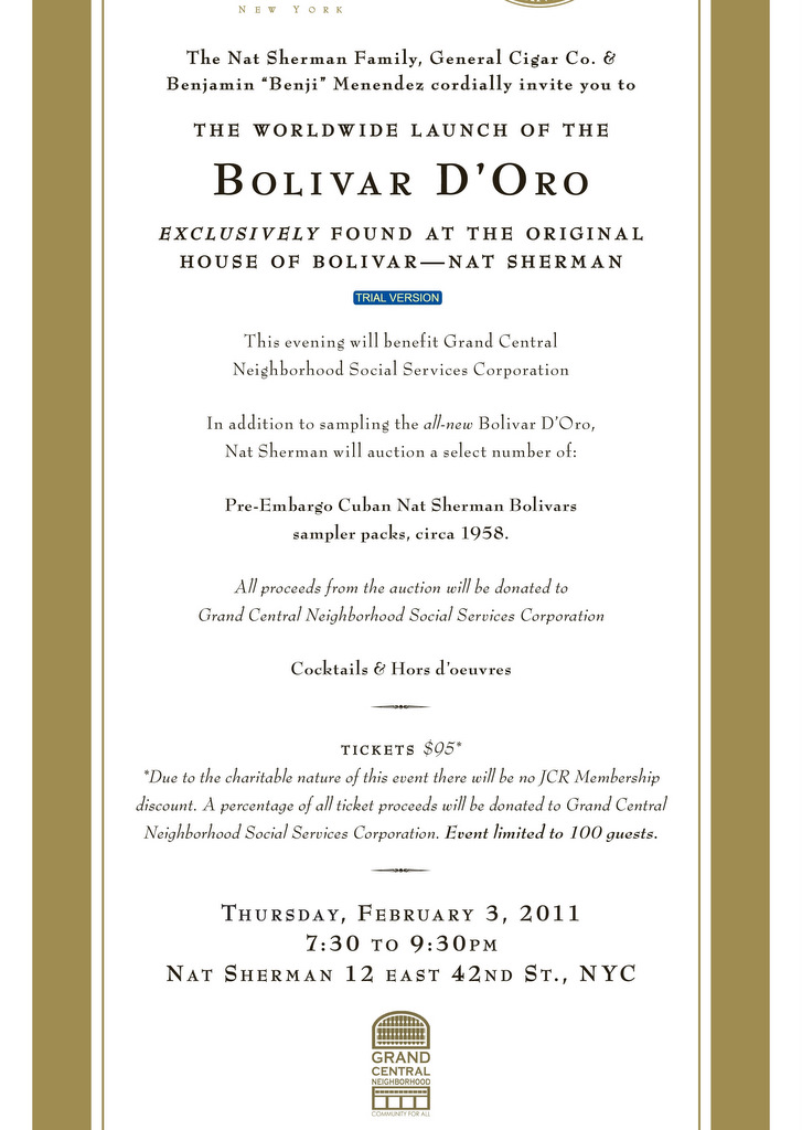 Event Announcement: Bolivar D’Oro Worldwide Launch at Nat Sherman