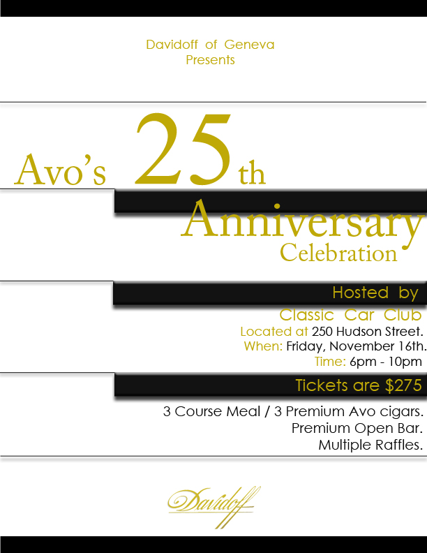 Davidoff of Geneva Announces AVO 25th Anniversary Dinner